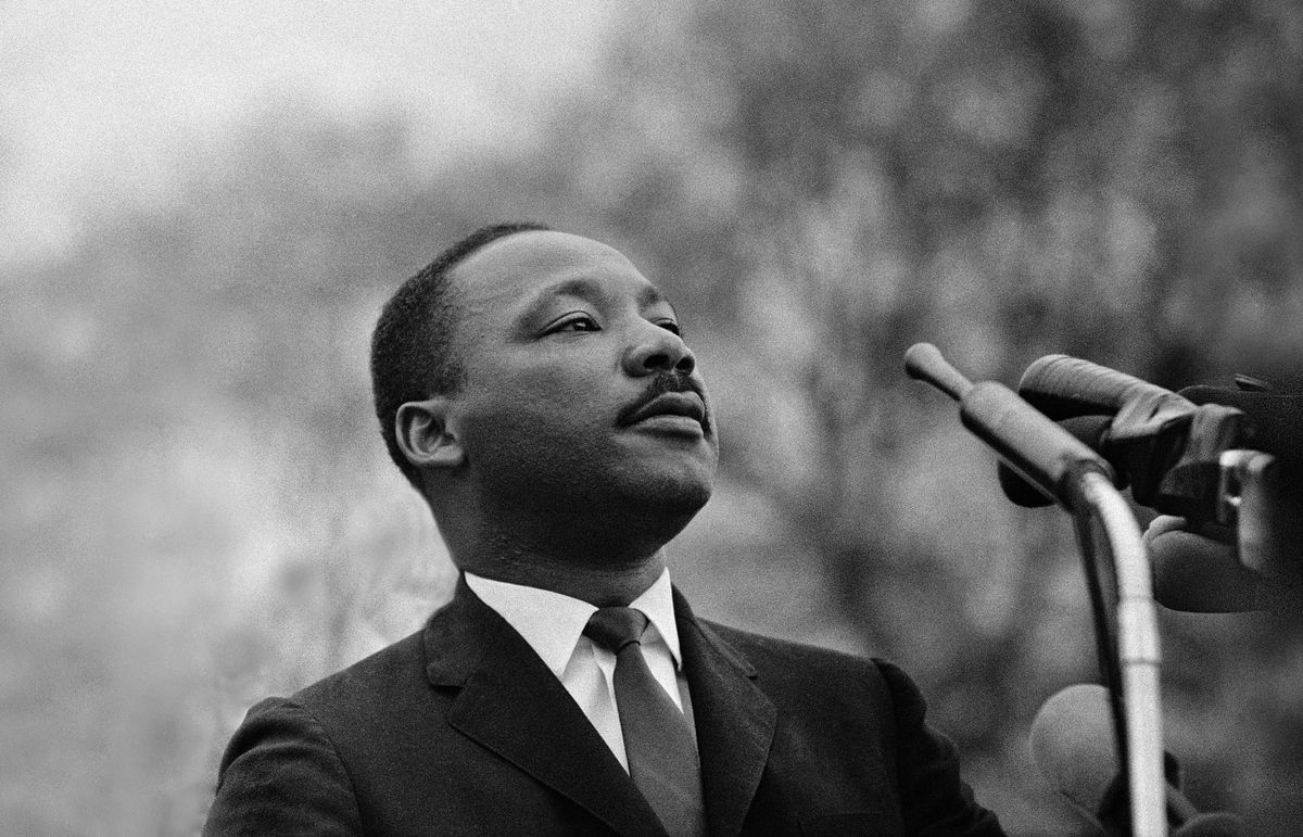 MONTGOMERY, AL - MARCH 25:  Dr. Martin Luther King, Jr. speaking before crowd of 25,000 Selma To Montgomery, Alabama civil rights marchers, in front of Montgomery, Alabama state capital building. On March 25, 1965 in Montgomery, Alabama. (Photo by Stephen F. Somerstein/Getty Images) ( Stephen F. Somerstein/Getty Images)