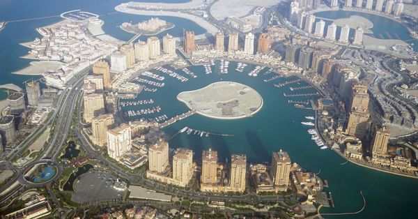 Aerial shot of "Pearl City," Doha, Qatar