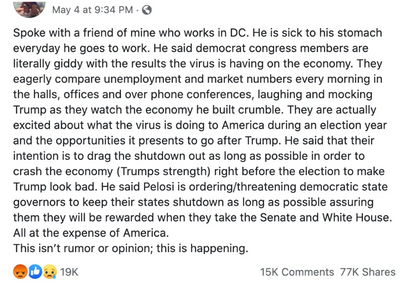 A Facebook post says,